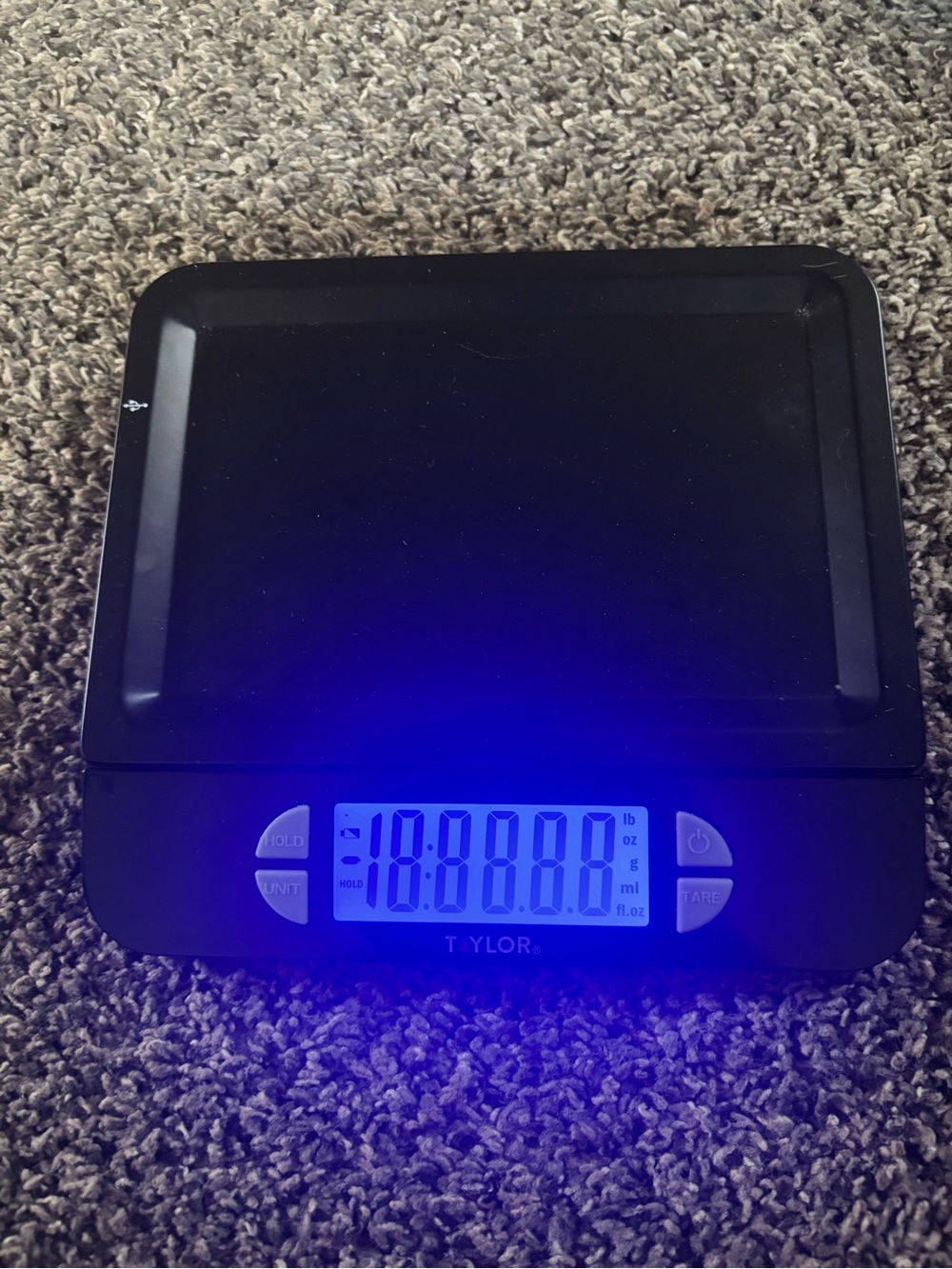 Taylor Black Digital Kitchen Scale with Blue Backlit Display